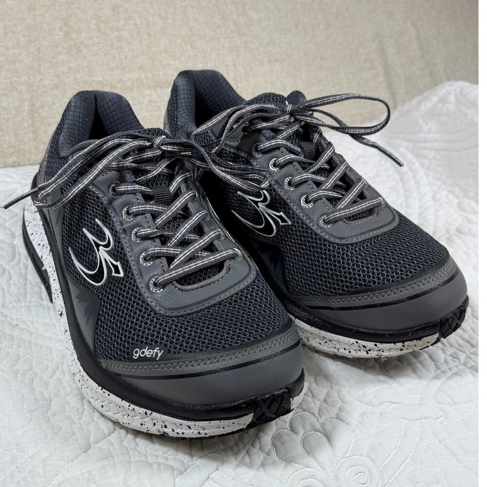 GDefy Women 8 Gray White Walking Sneakers Orthopedic Comfort Casual Shoe